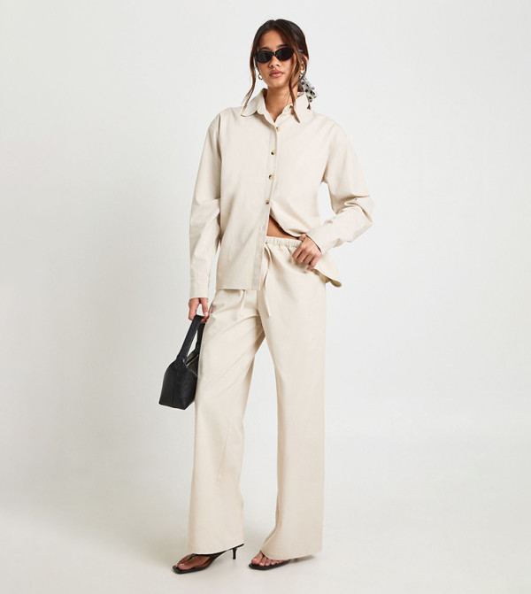 Chambray Slouchy Wide Leg Trousers