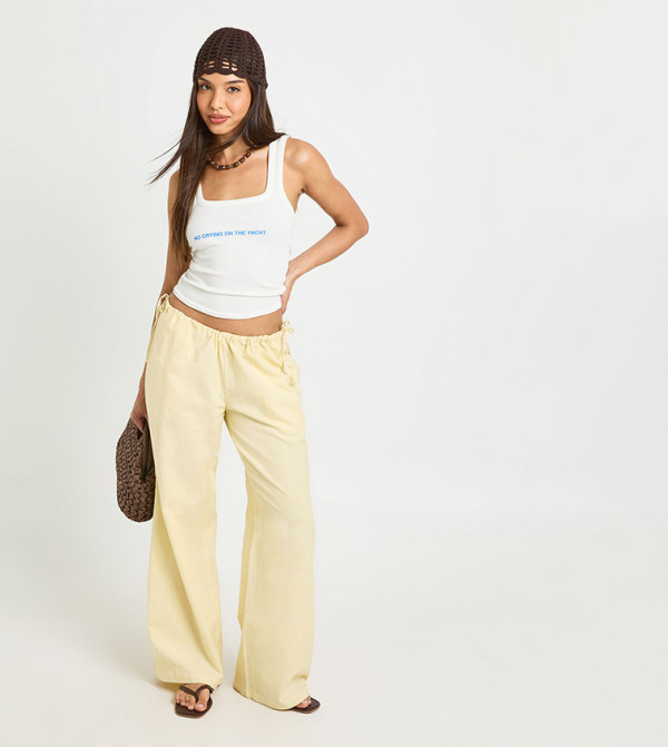 Linen Look Tie Side Low Rise Trousers