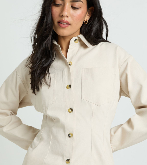 Chambray Cinched Long Sleeves Shirt