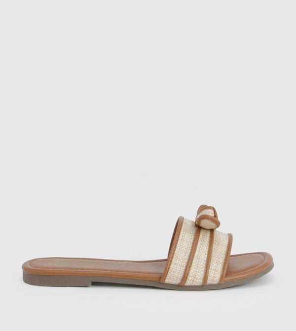 Contrast Bow Detail Flat Sandals