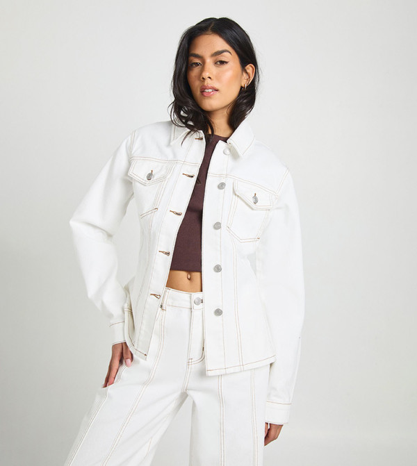 Cinched Waist Seam Detail Denim Jacket