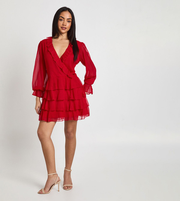 Chiffon Ruffle Detail Mini Dress