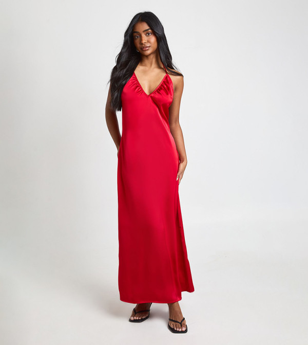 Satin Ruched Halterneck Midaxi Dress
