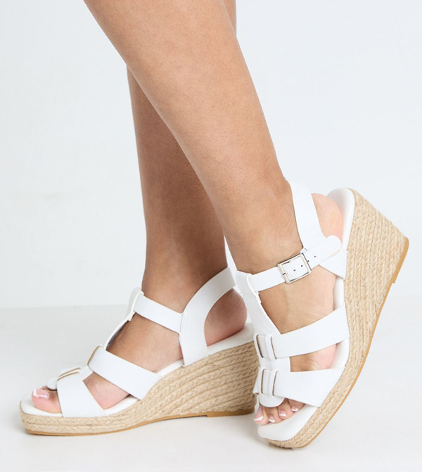 Extra Wide Fit T Bar Strappy Wedge Sandals
