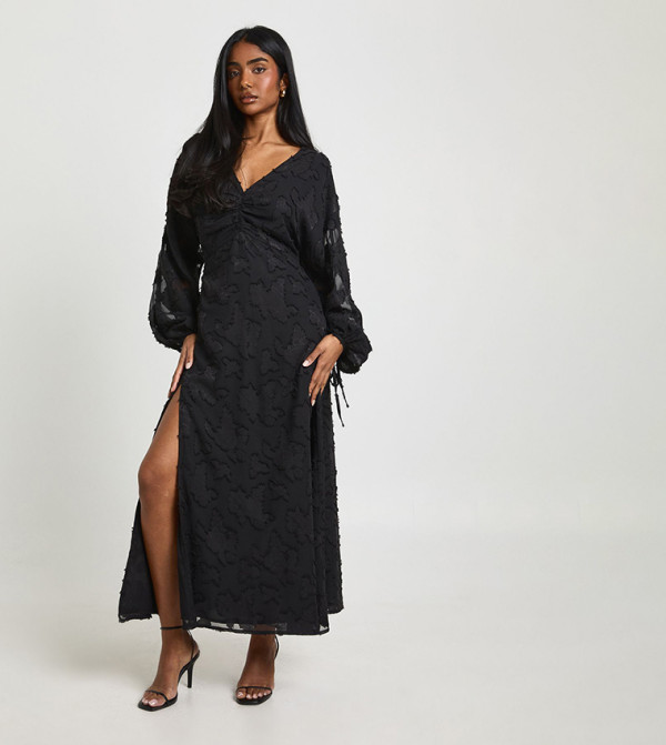 Floral Burnout Volume Sleeves Maxi Dress