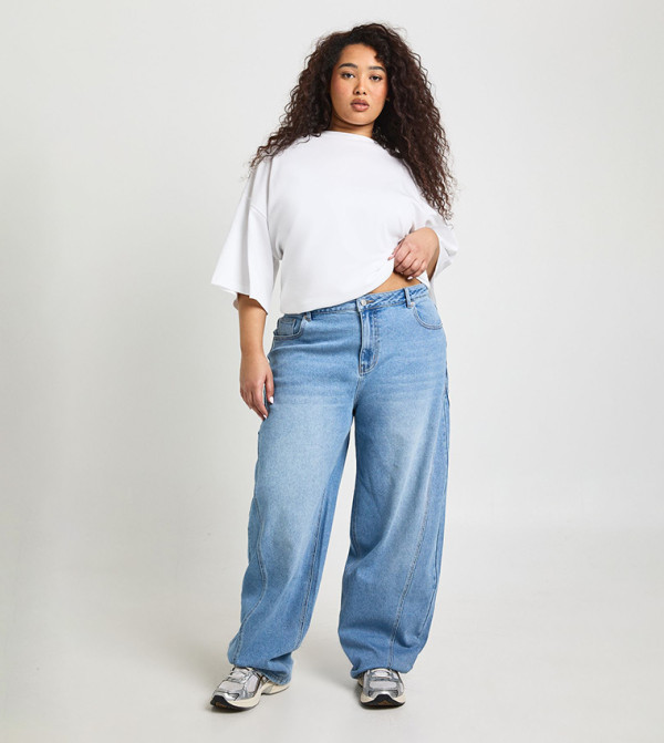 Curve Mid Waist Barrel Fit Jeans