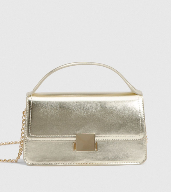 Hardware Detail Box Top Handle Bag with Detachable Strap
