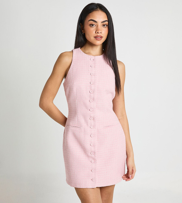 Button Front Boucle Tailored Mini Dress