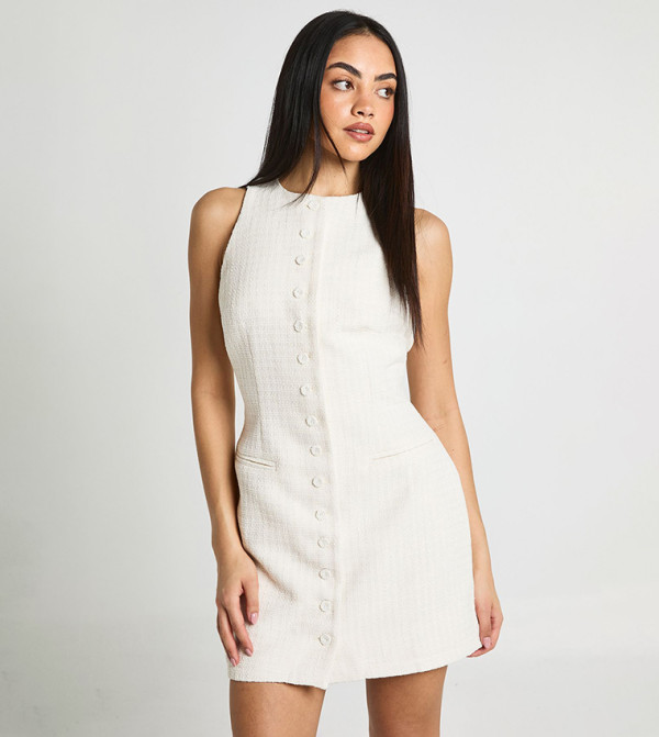 Button Front Boucle Tailored Mini Dress