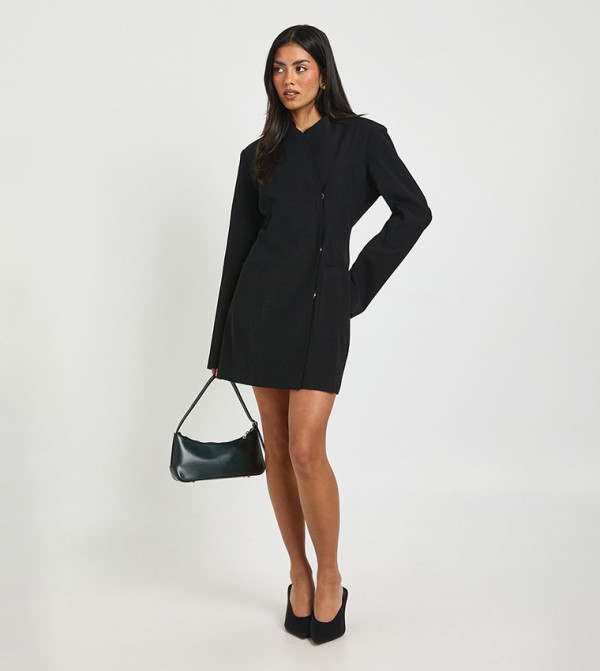 Tailored Button Through Shirt Mini Blazer Dress