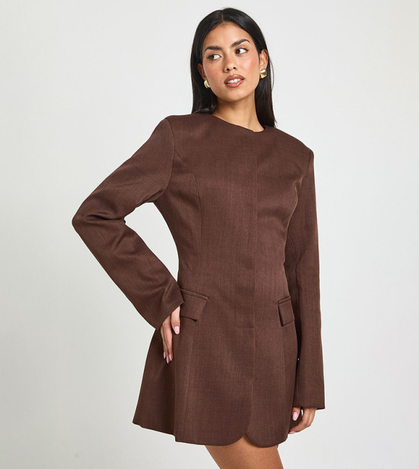 Long Sleeves Concealed Button Mini Blazer Dress
