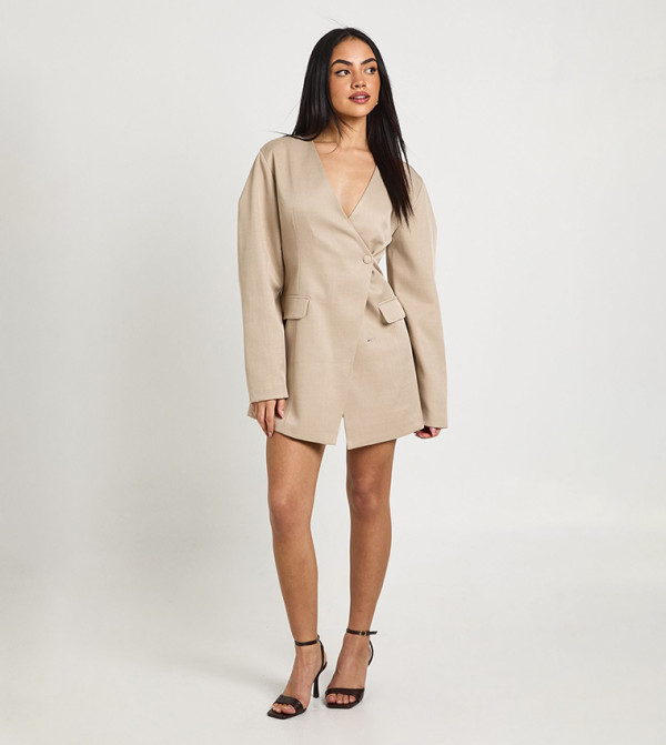 Barrell Sleeves Button Front Mini Blazer Dress