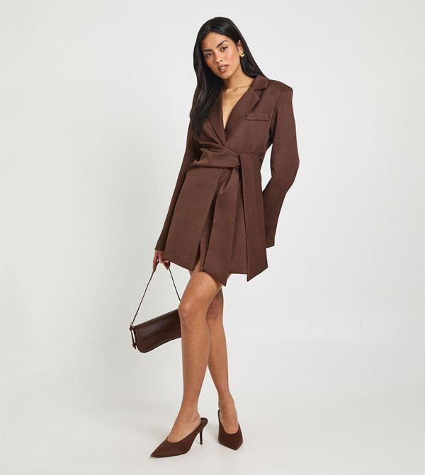 Wrap Tie Belt Detail Mini Blazer Dress