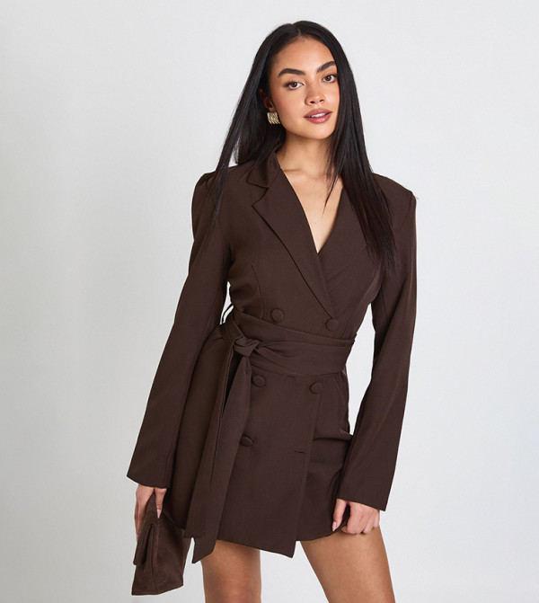 Tie Waist Tailored Mini Blazer Dress
