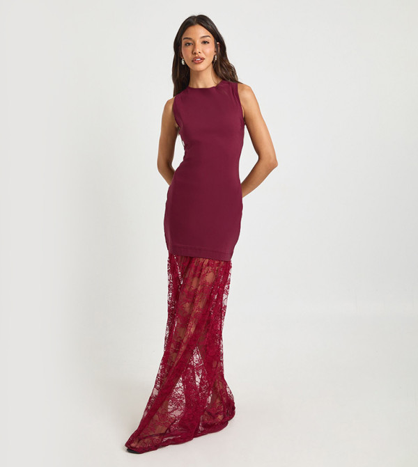 Lace Hem Sleeveless Maxi Dress