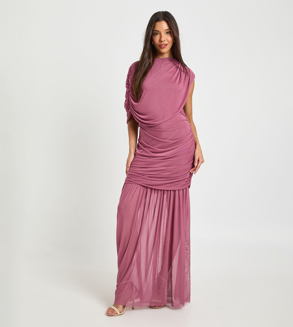Mesh Drape Detail Maxi Dress