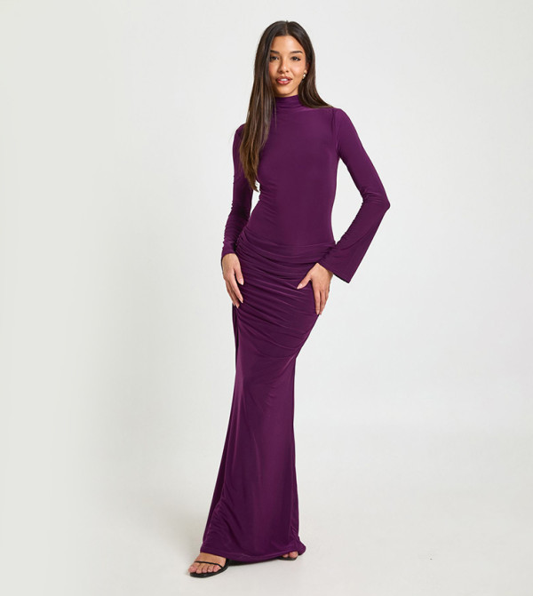 High Neck Drape Detail Maxi Dress
