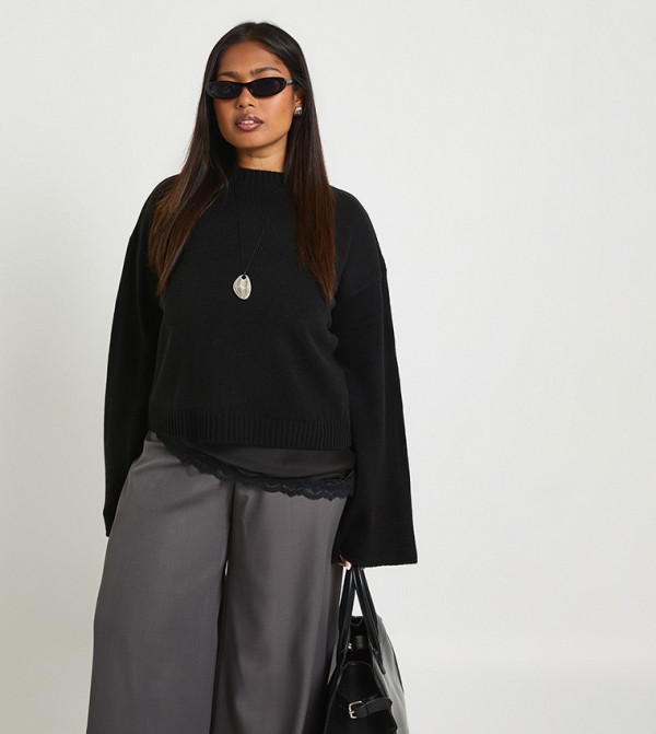 سويتر محبوك بقبة للمقاسات الكبيرة