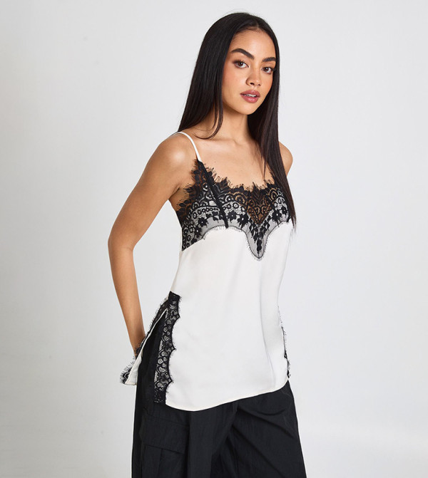 Lace Side Split Satin Cami Top