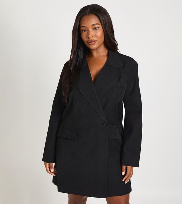 Curve Wrap Horn Button Mini Blazer Dress