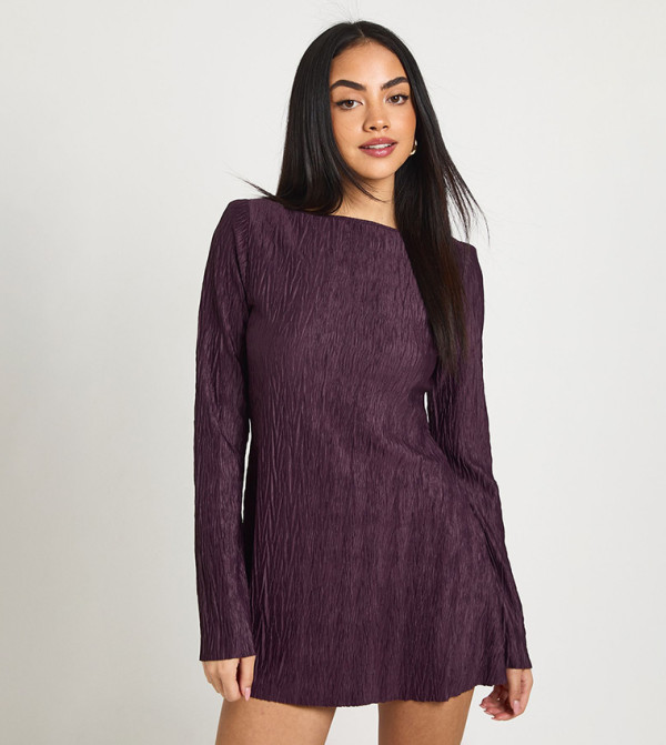Textured Flare Sleeves Shift Dress