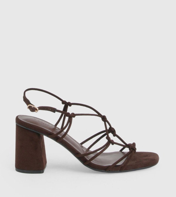 Wide Fit Faux Suede Strappy Knot Detail Block Heel Sandals