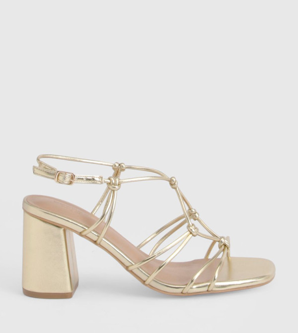 Wide Fit Strappy Knot Detail Block Heel Sandals