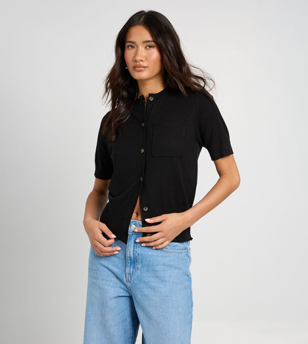 Knitted Cinched Hem Button Through Shirt