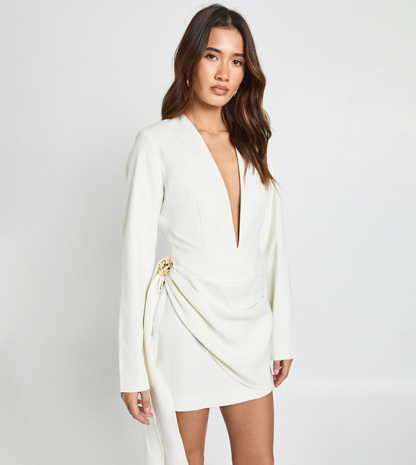 Gold Trim Wrap Detail Tailored Mini Dress