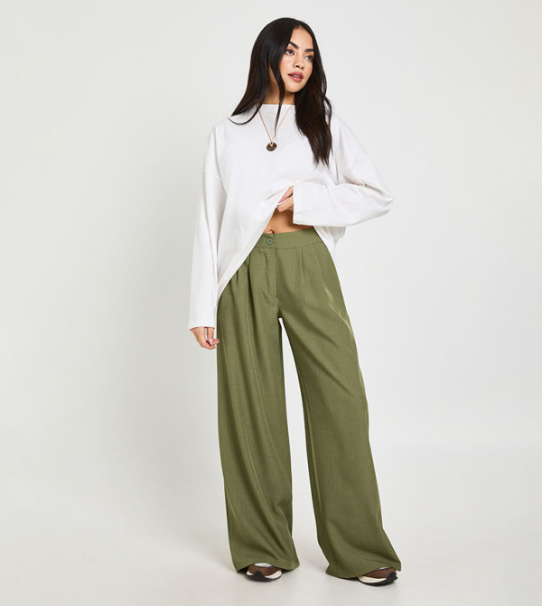 Woven Tailored Pleated Wide Leg Trousers