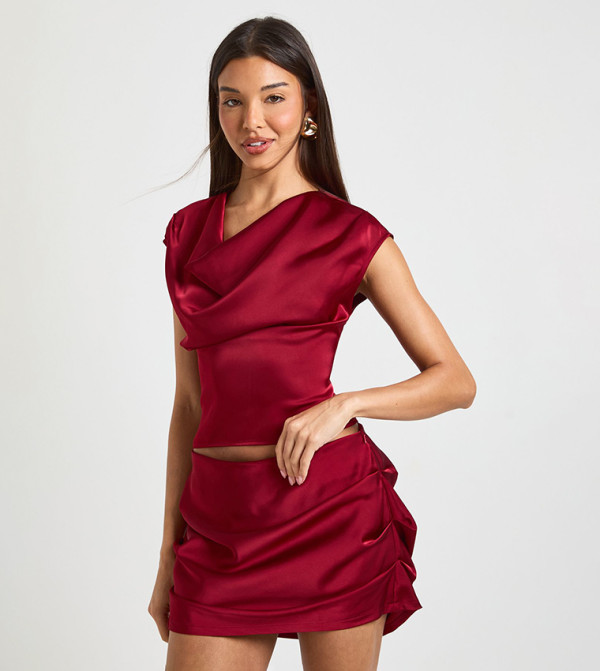 Satin Cowl Fitted Crop Top
