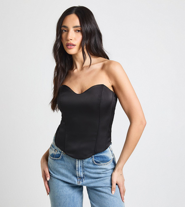 Satin Bandeau Corset Crop Top