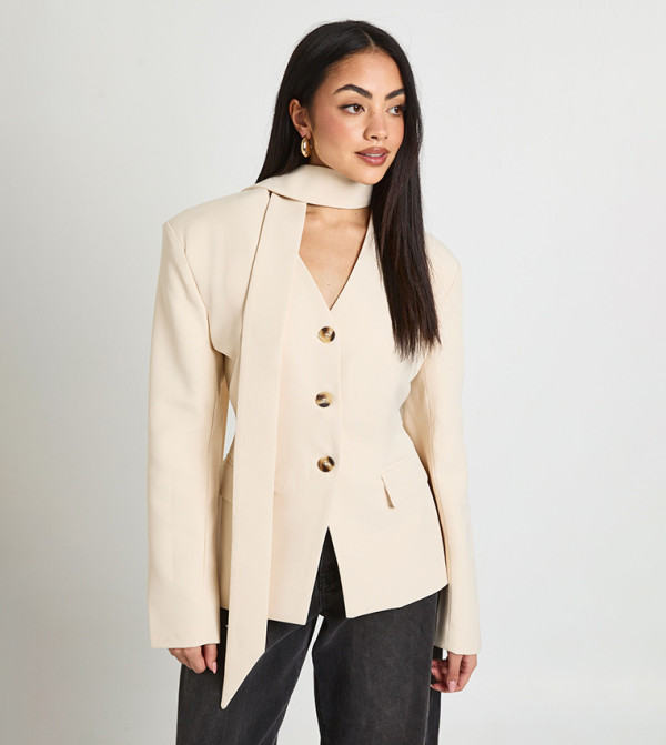 Scarf Detail Cinched Blazer