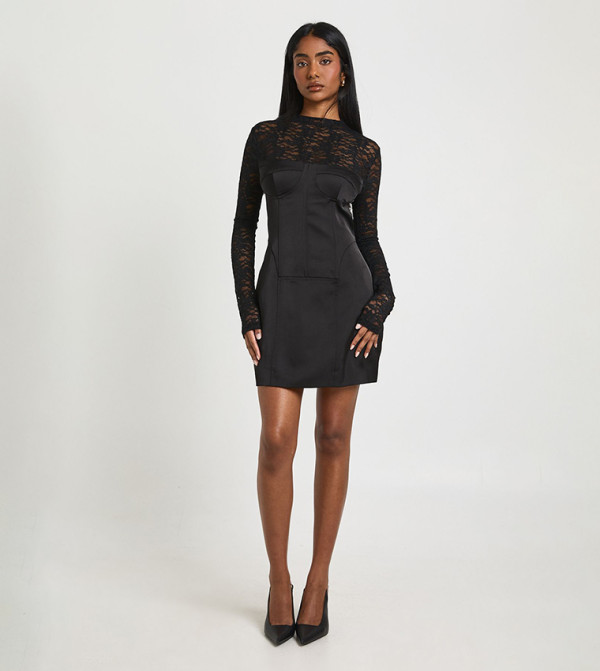 Lace High Neck Corset Mini Dress