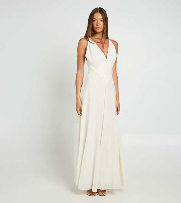 Chiffon Applique Detail Floaty Maxi Dress