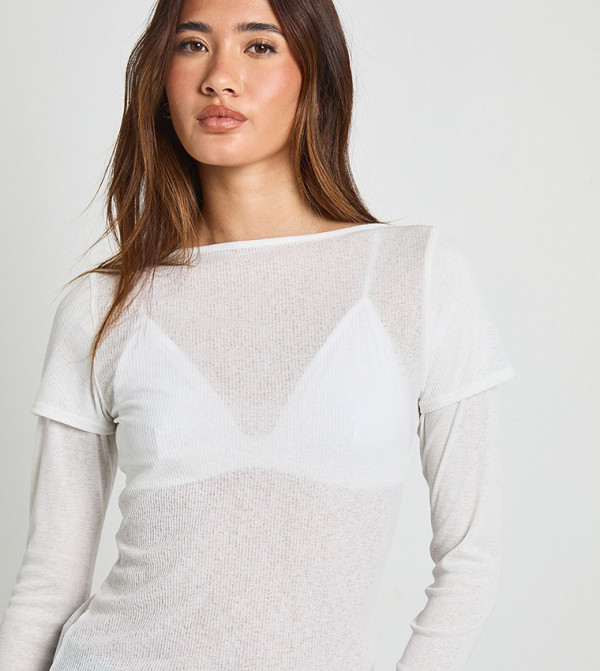 Solid Long Sleeves Contrast Layered Top