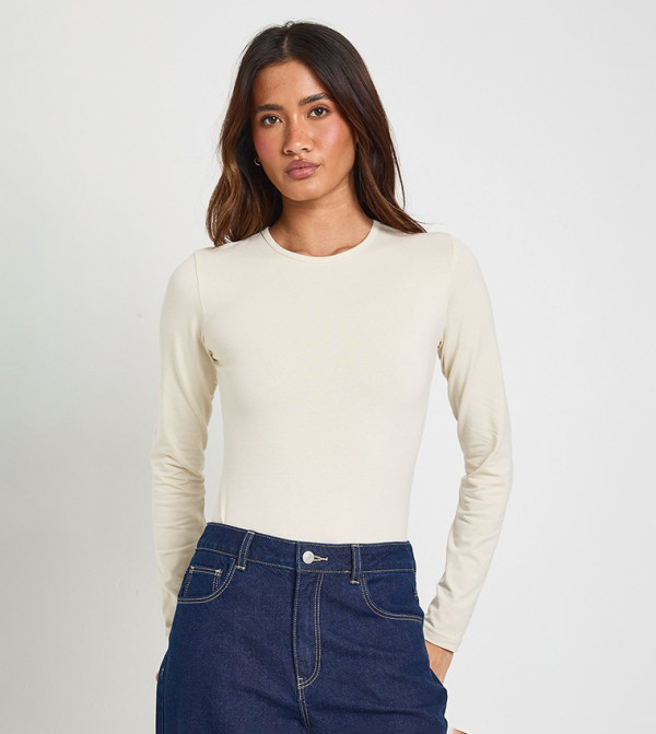 Solid Crew Neck Long Sleeves Bodysuit Top
