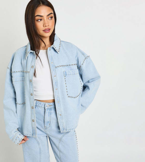 Studded Long Sleeves Denim Jacket