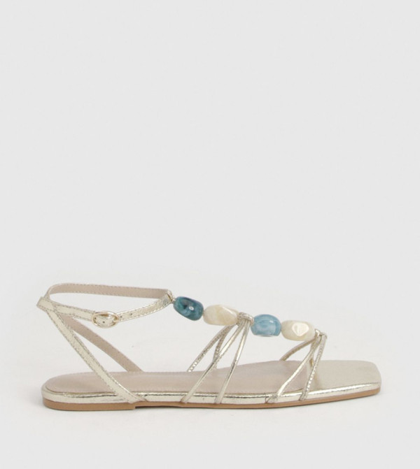 Bead Detail Strappy Flat Sandals