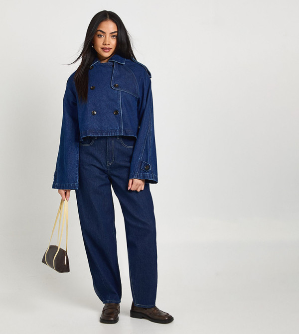 Washed Long Sleeves Crop Denim Jacket