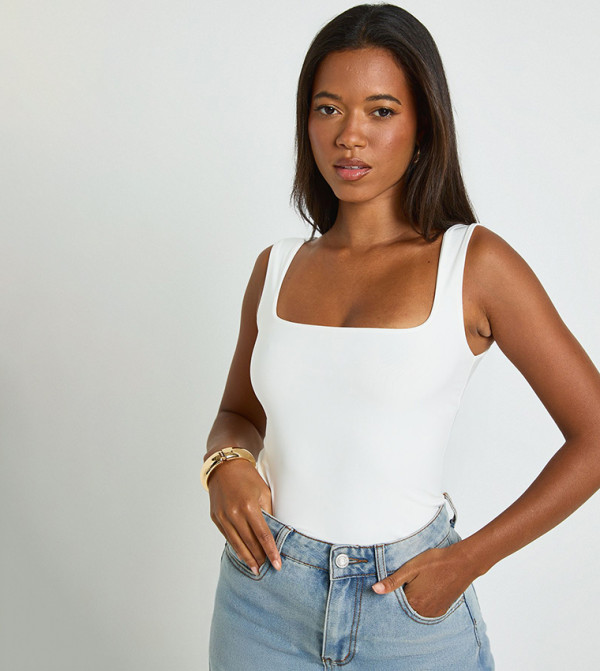 Double Layer Slinky Square Neck Crop Top