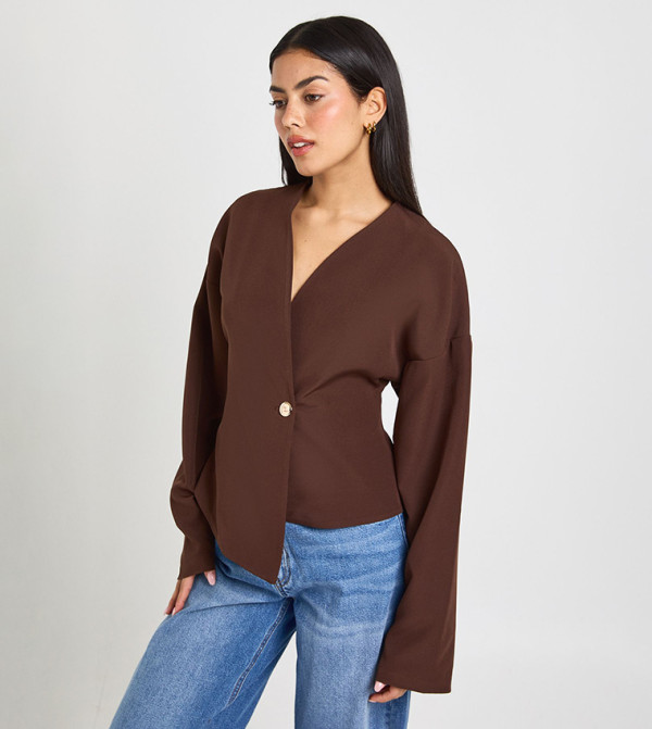 Gold Button Long Sleeves Wrap Top