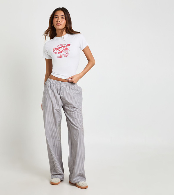 Striped Poplin Henley Button Trousers