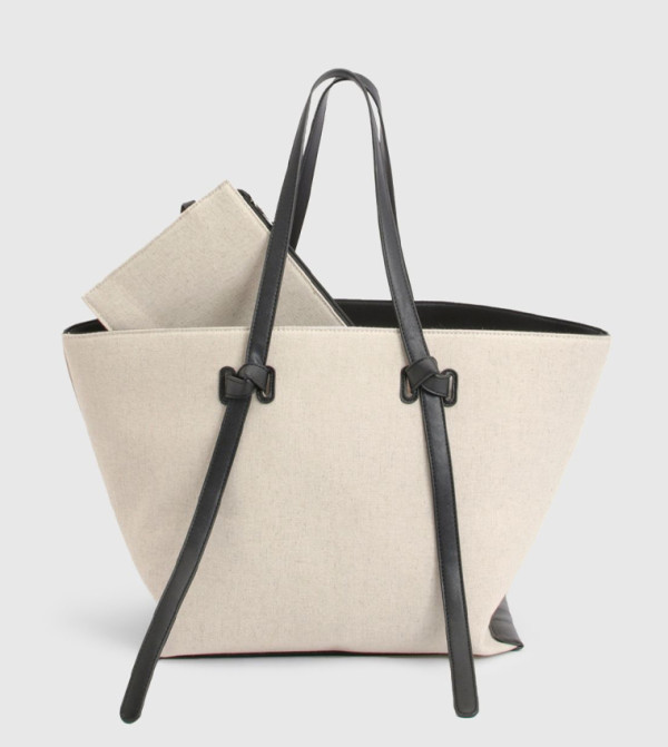 Linen Knot Handle Structured Tote Bag