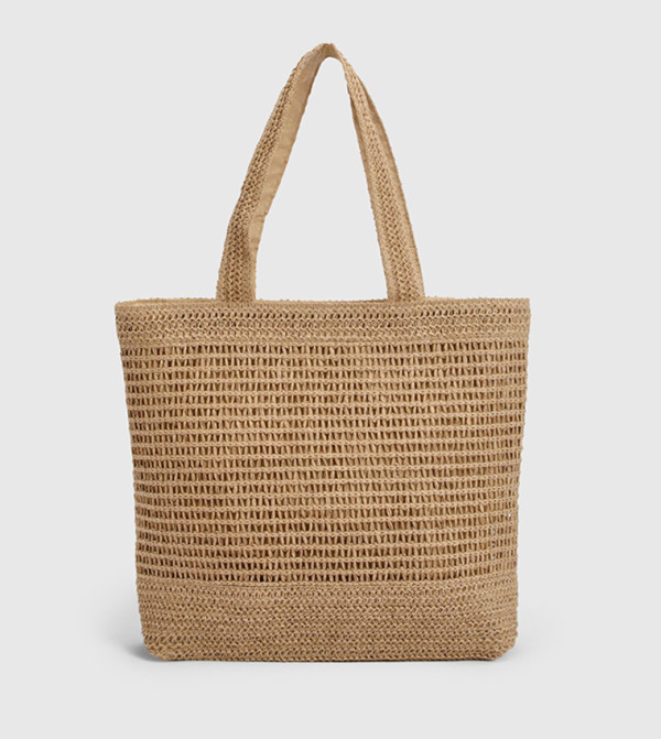 Solid Lined Straw Beach Bag