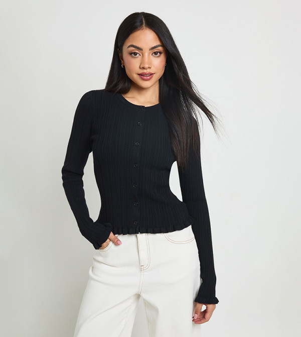 Rib Knit Lettuce Edge Cardigan