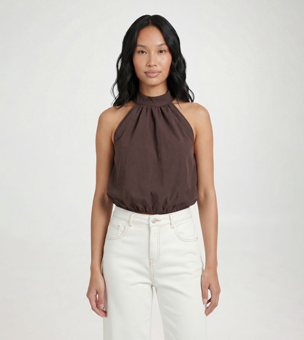 Peached Halterneck Blouson Top