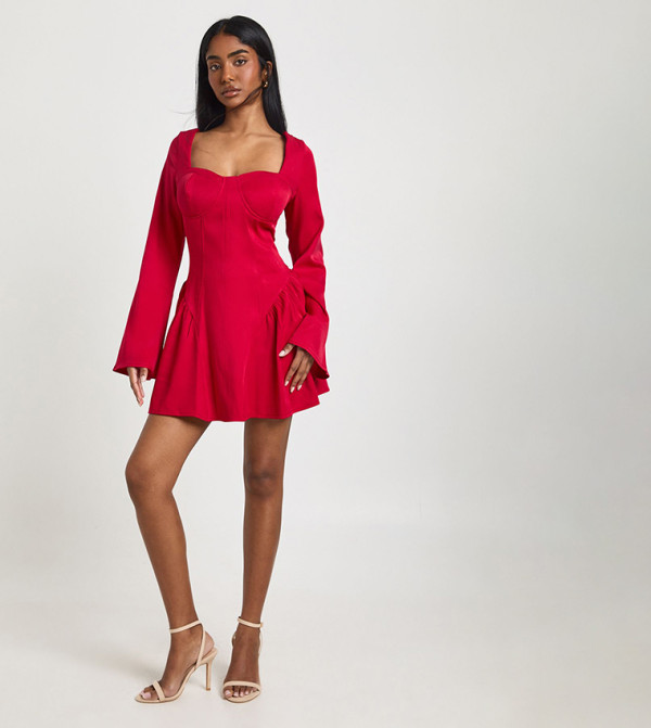 Sweetheart Neck Tailored Flared Mini Dress
