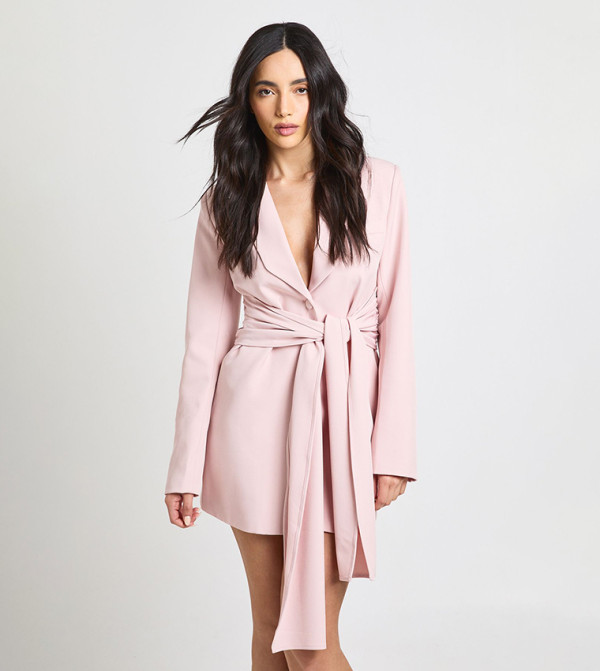 Obi Tie Waist Tailored Mini Blazer Dress