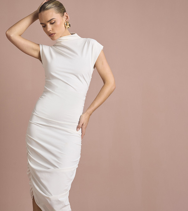 Grown On Neck Ruched Side Mini Dress